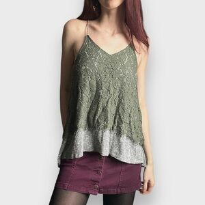 Olive Lace Overlay Camisole Top - Size M